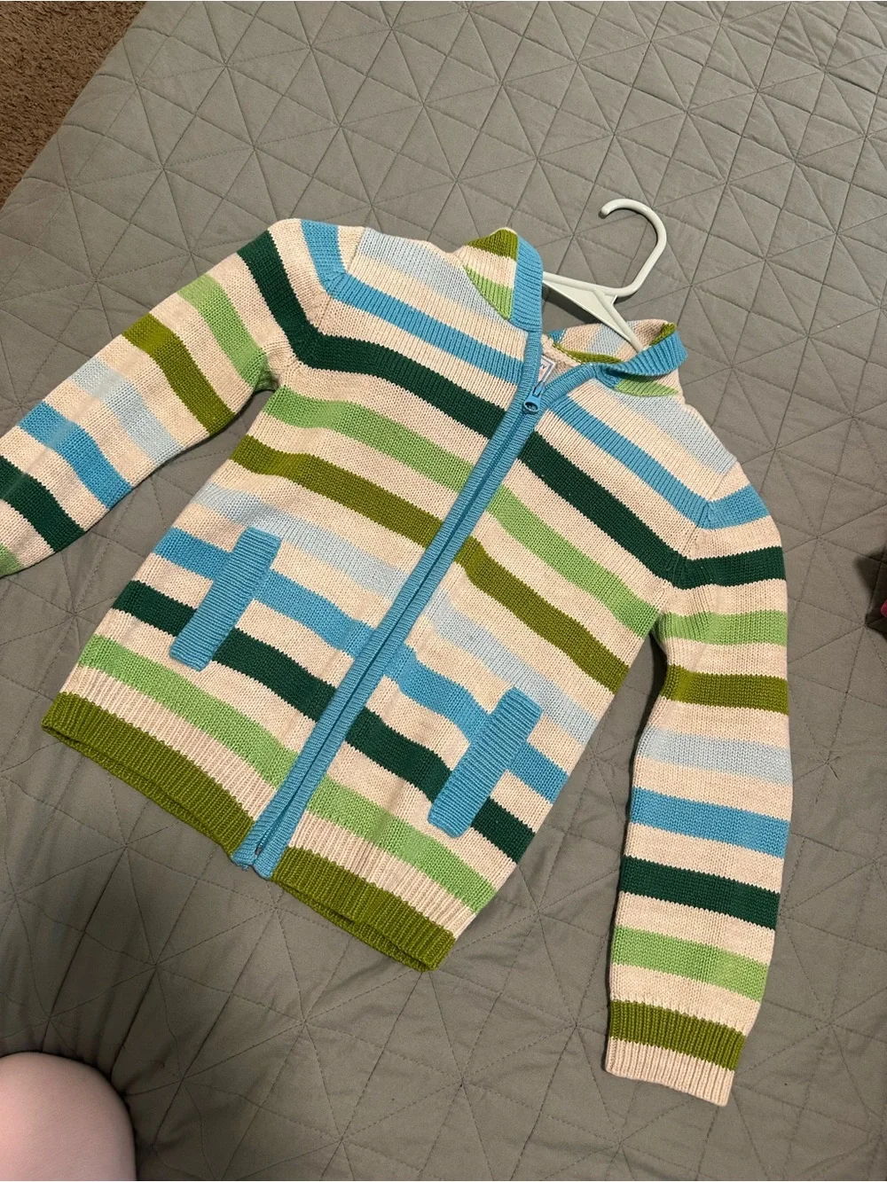 Vintage Old Navy Girls Striped Knit Zip Up Hoodie Sweater Size S